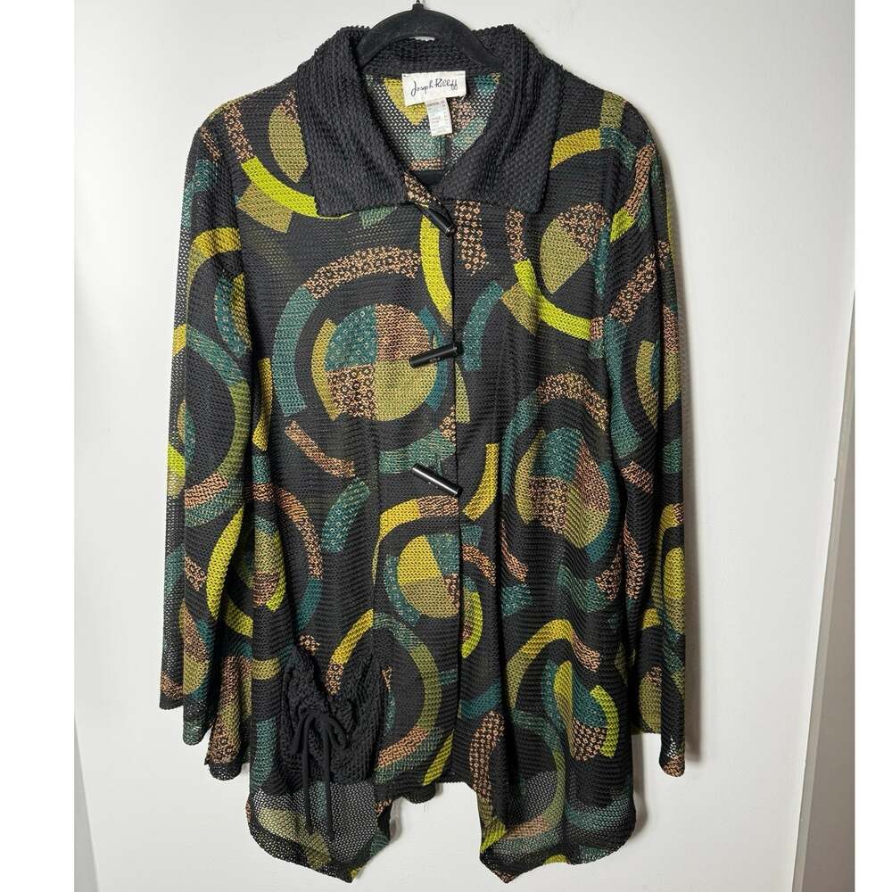 Vtg 90s Y2K Joseph Ribkoff 14 Toggle Button Asymmetrical Mesh Geometric Jacket